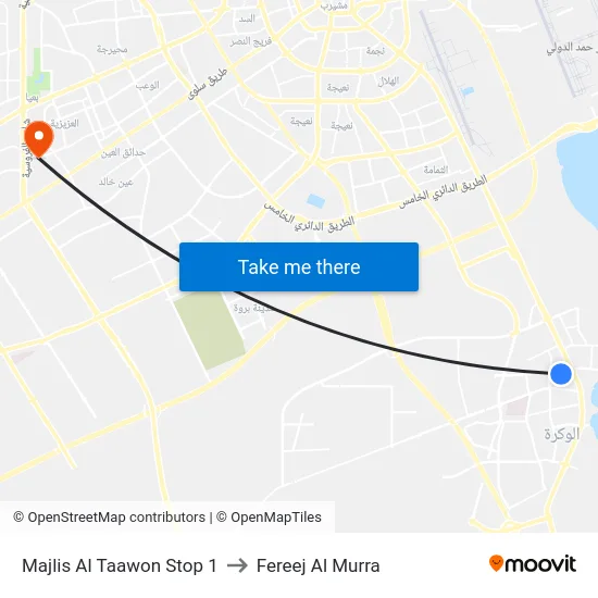 Majlis Al Taawon Stop 1 to Fereej Al Murra map