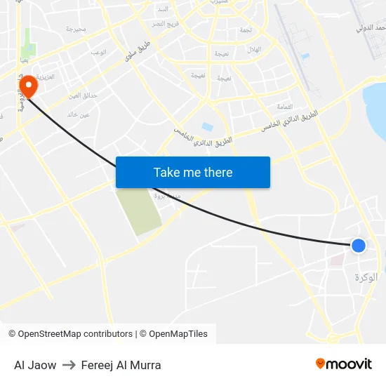 Al Jaow to Fereej Al Murra map