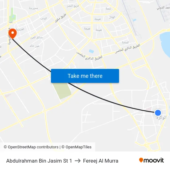Abdulrahman Bin Jasim St 1 to Fereej Al Murra map