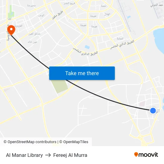 Al Manar Library to Fereej Al Murra map