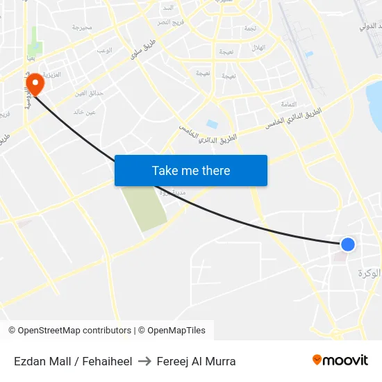 Ezdan Mall / Fehaiheel to Fereej Al Murra map