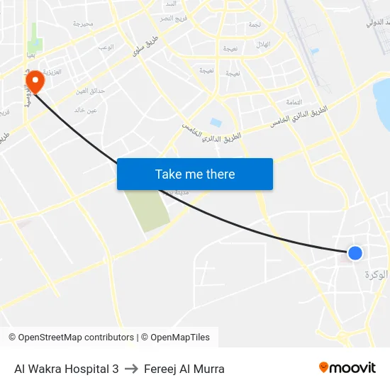 Al Wakra Hospital 3 to Fereej Al Murra map