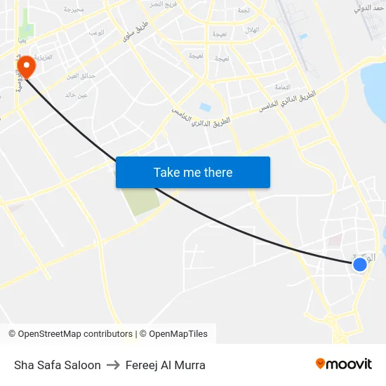 Sha Safa Saloon to Fereej Al Murra map