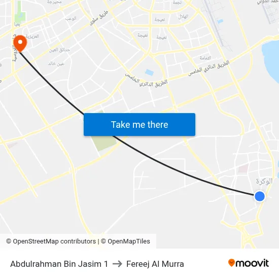 Abdulrahman Bin Jasim 1 to Fereej Al Murra map