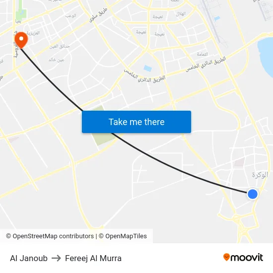 Al Janoub to Fereej Al Murra map