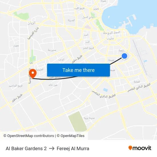 Al Baker Gardens 2 to Fereej Al Murra map