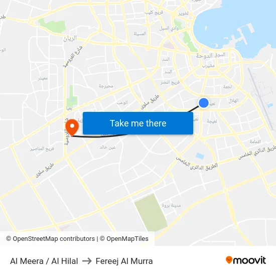 Al Meera / Al Hilal to Fereej Al Murra map