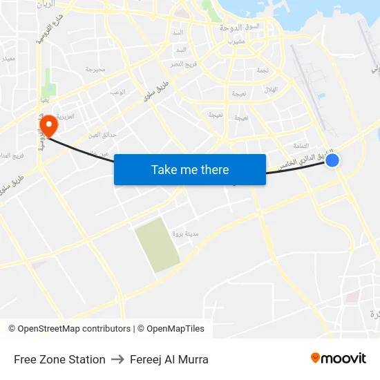 Free Zone Station to Fereej Al Murra map