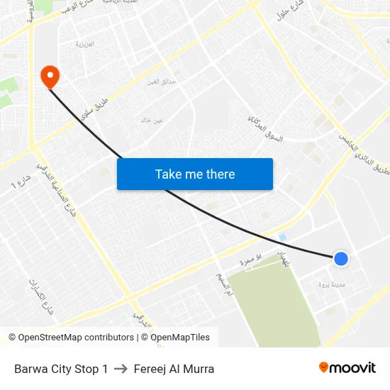 Barwa City Stop 1 to Fereej Al Murra map