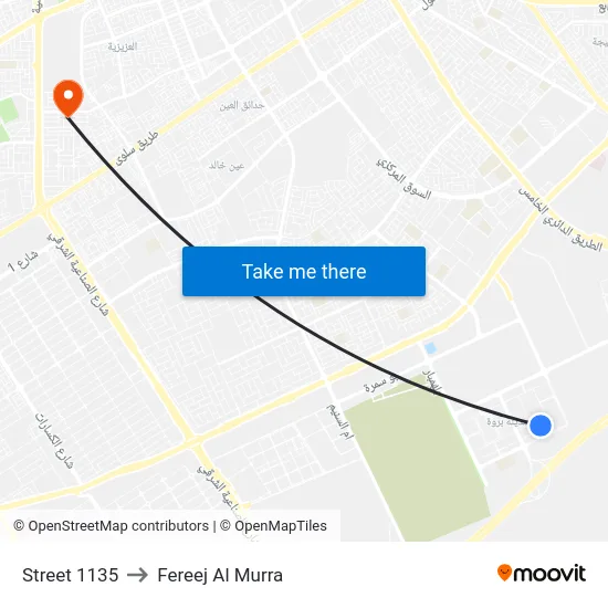 Street 1135 to Fereej Al Murra map