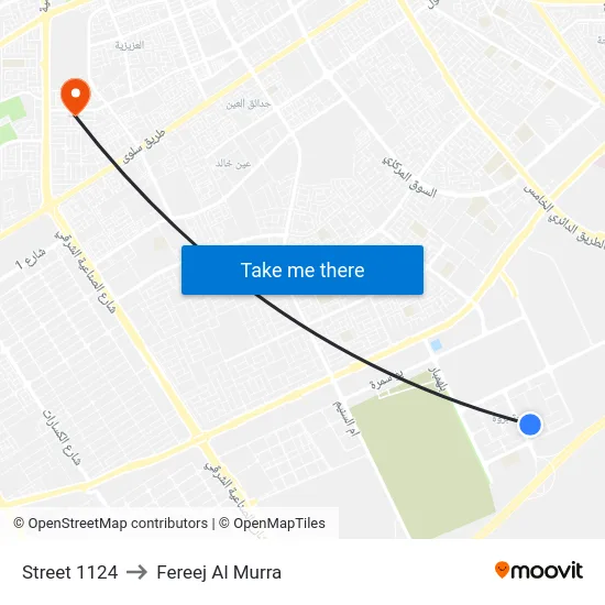 Street 1124 to Fereej Al Murra map