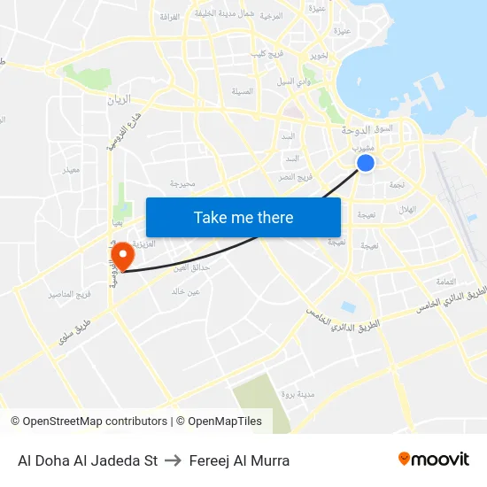 Al Doha Al Jadeda St to Fereej Al Murra map