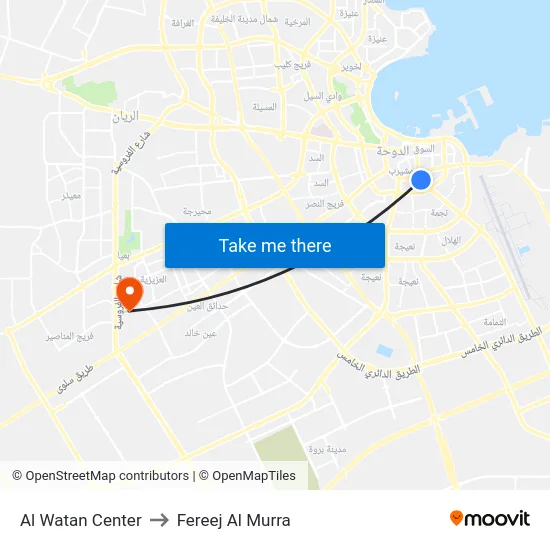 Al Watan Center to Fereej Al Murra map