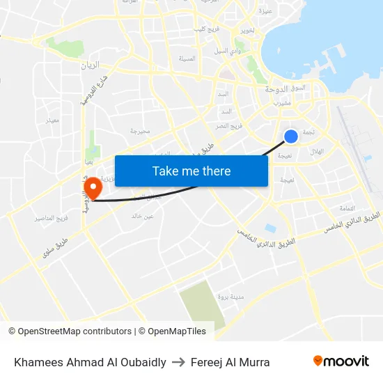 Khamees Ahmad Al Oubaidly to Fereej Al Murra map