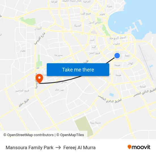 Mansoura Family Park to Fereej Al Murra map
