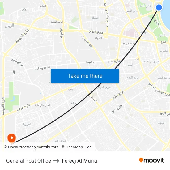 General Post Office to Fereej Al Murra map