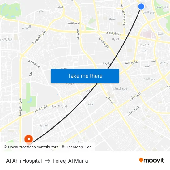 Al Ahli Hospital to Fereej Al Murra map