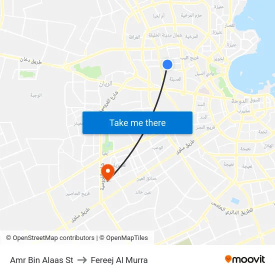 Amr Bin Alaas St to Fereej Al Murra map