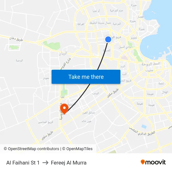 Al Faihani St 1 to Fereej Al Murra map