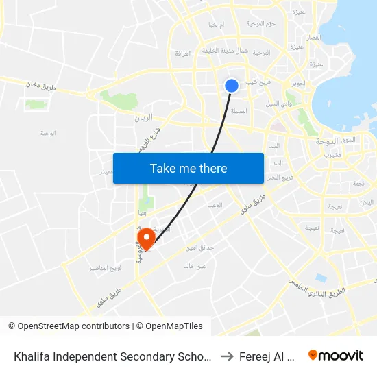 Khalifa Independent Secondary School For Boys to Fereej Al Murra map