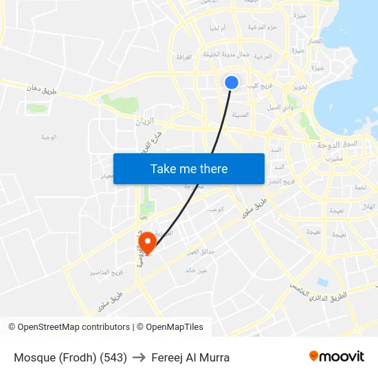 Mosque (Frodh) (543) to Fereej Al Murra map