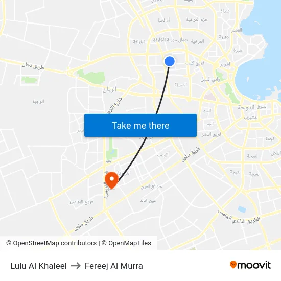 Lulu Al Khaleel to Fereej Al Murra map