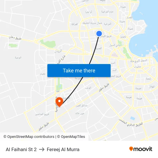 Al Faihani St 2 to Fereej Al Murra map