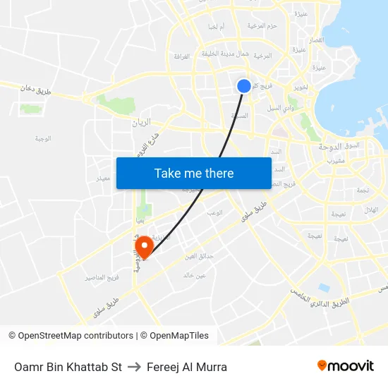 Oamr Bin Khattab St to Fereej Al Murra map