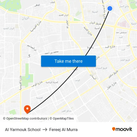 Al Yarmouk School to Fereej Al Murra map