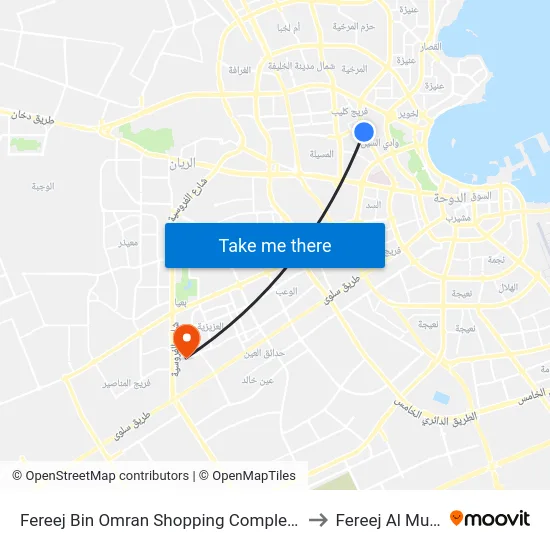 Fereej Bin Omran Shopping Complex (2) to Fereej Al Murra map