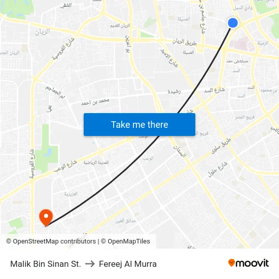 Malik Bin Sinan St. to Fereej Al Murra map