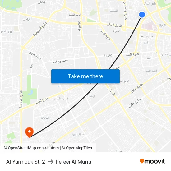 Al Yarmouk St. 2 to Fereej Al Murra map