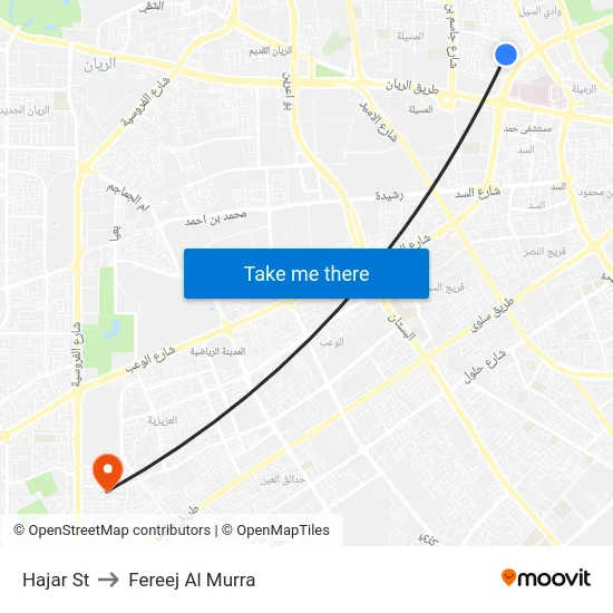 Hajar St to Fereej Al Murra map