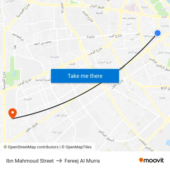 Ibn Mahmoud Street to Fereej Al Murra map