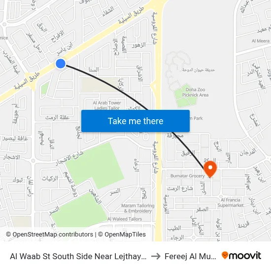 Al Waab St South Side Near Lejthaya St to Fereej Al Murra map