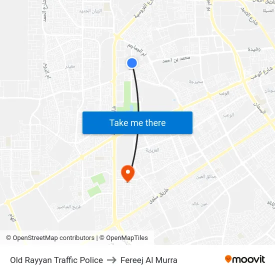 Old Rayyan Traffic Police to Fereej Al Murra map