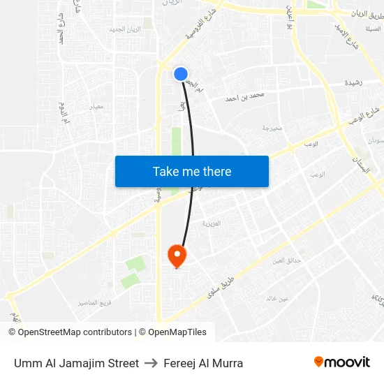 Umm Al Jamajim Street to Fereej Al Murra map
