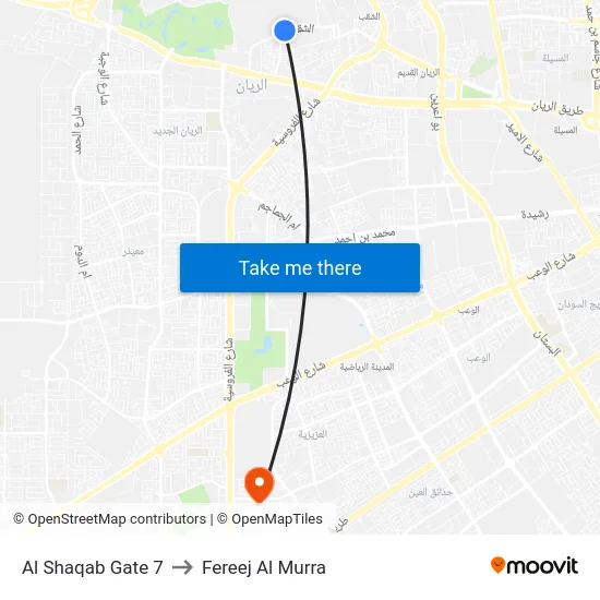 Al Shaqab Gate 7 to Fereej Al Murra map