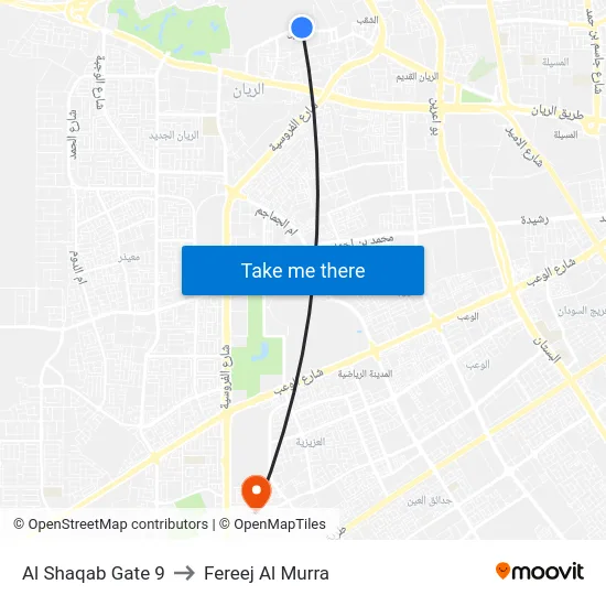 Al Shaqab Gate 9 to Fereej Al Murra map