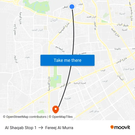 Al Shaqab Stop 1 to Fereej Al Murra map