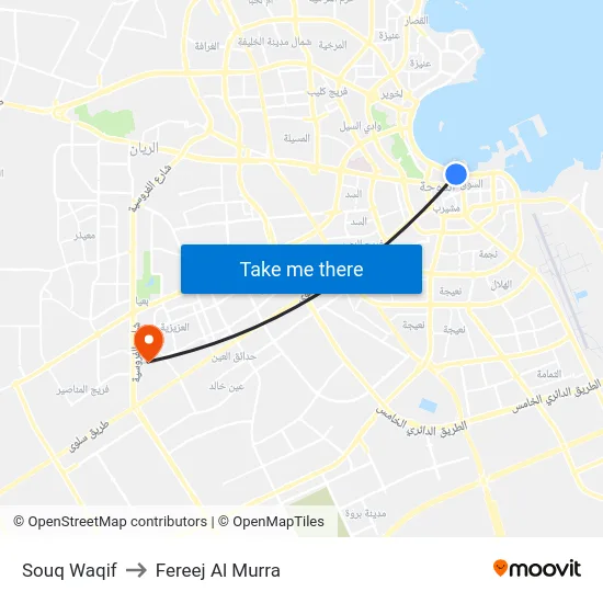 Souq Waqif to Fereej Al Murra map