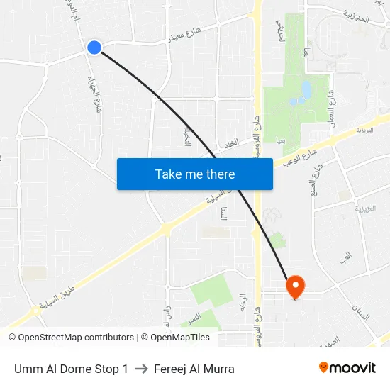 Umm Al Dome Stop 1 to Fereej Al Murra map