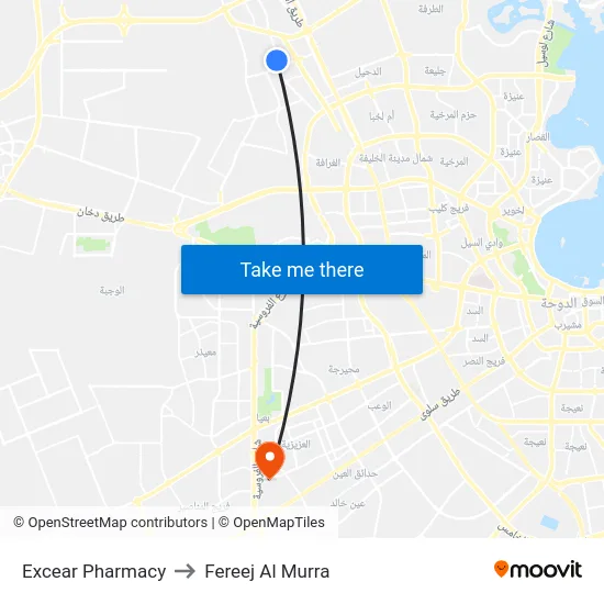 Excear Pharmacy to Fereej Al Murra map