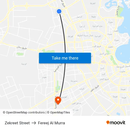 Zekreet Street to Fereej Al Murra map