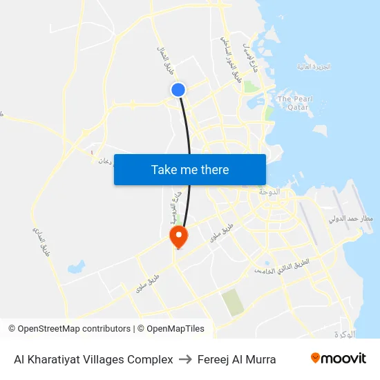 Al Kharatiyat Villages Complex to Fereej Al Murra map