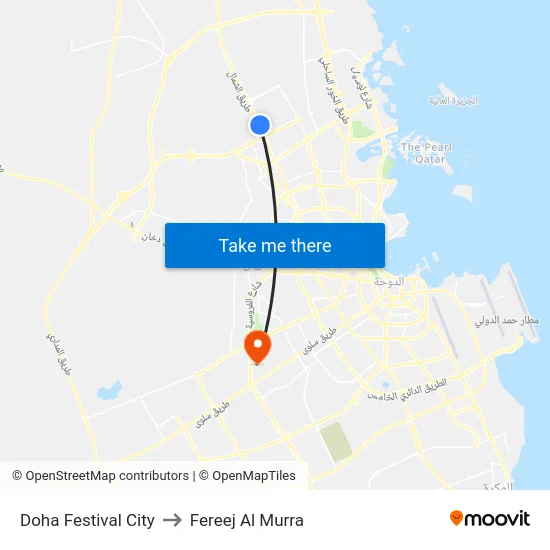 Doha Festival City to Fereej Al Murra map