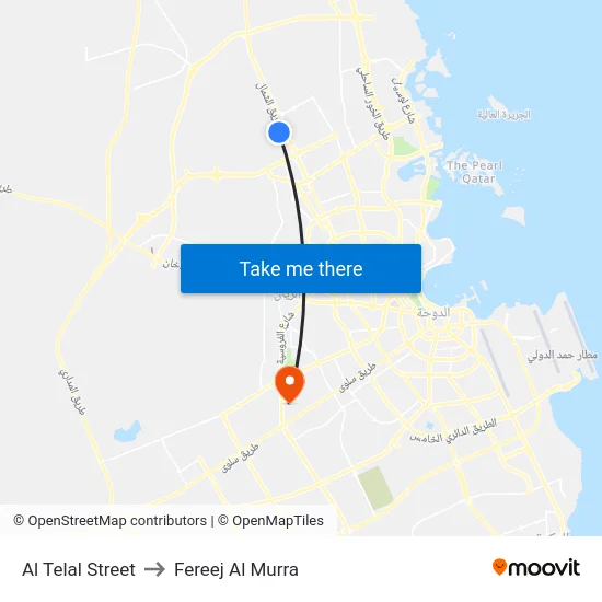 Al Telal Street to Fereej Al Murra map