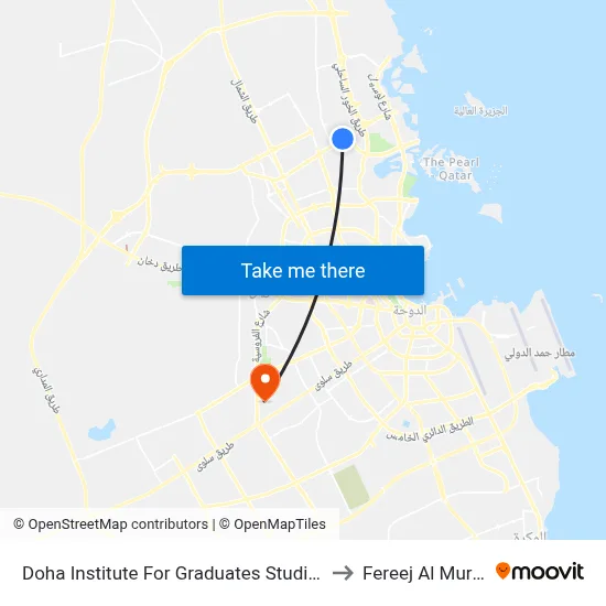 Doha Institute For Graduates Studies to Fereej Al Murra map