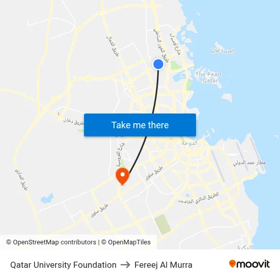 Qatar University Foundation to Fereej Al Murra map