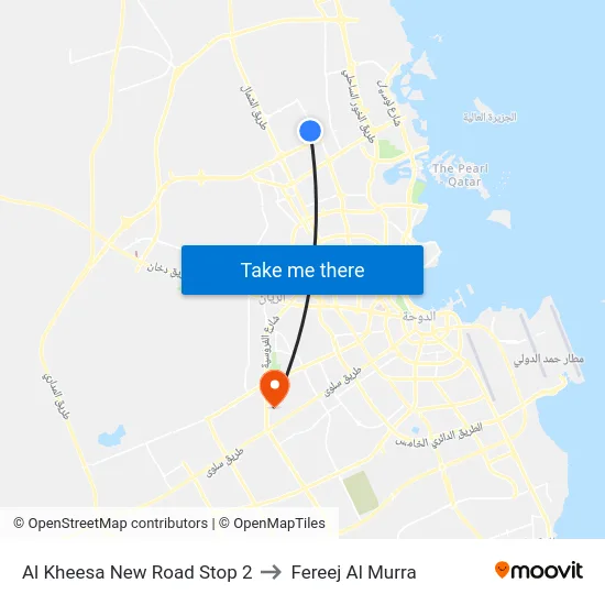 Al Kheesa New Road Stop 2 to Fereej Al Murra map
